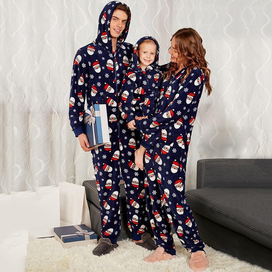 Christmas Santa Patterned Hooded Family Matching Onesies Pajamas