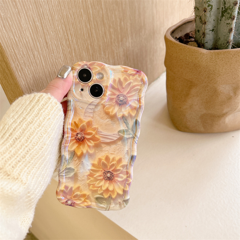 (Hot Sale)For iPhone Colorful Sunflower Oil Painting Exquisite Phone Case