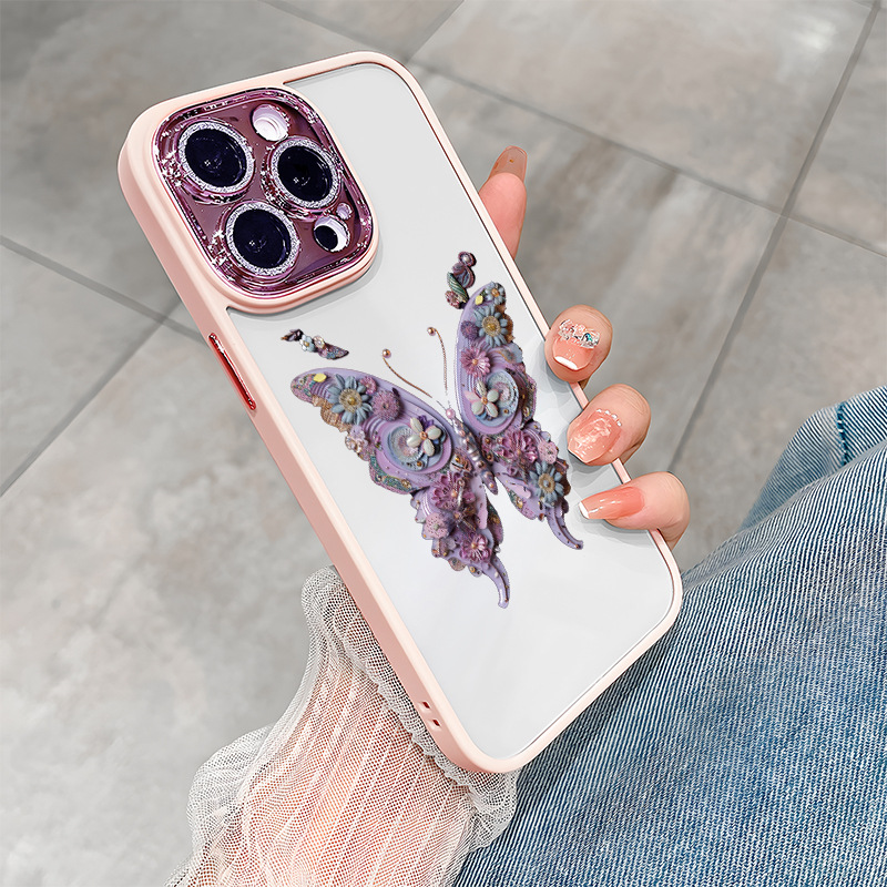 Glitter Lens Protection Transparent Butterfly Case Cover for iPhone