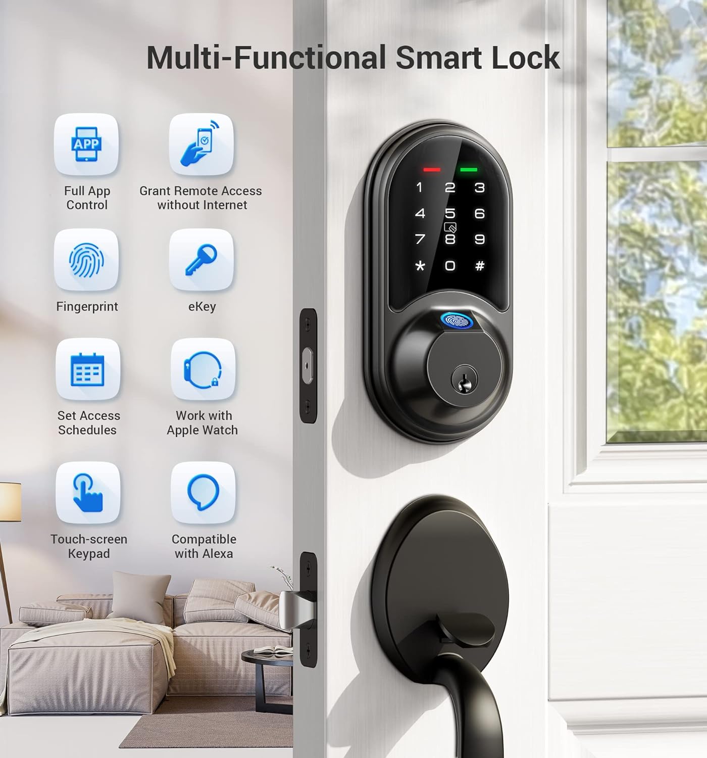 Veise Smart Lock Fingerprint Door Lock 7-in-1 Keyless Entry Door Lock with App Control