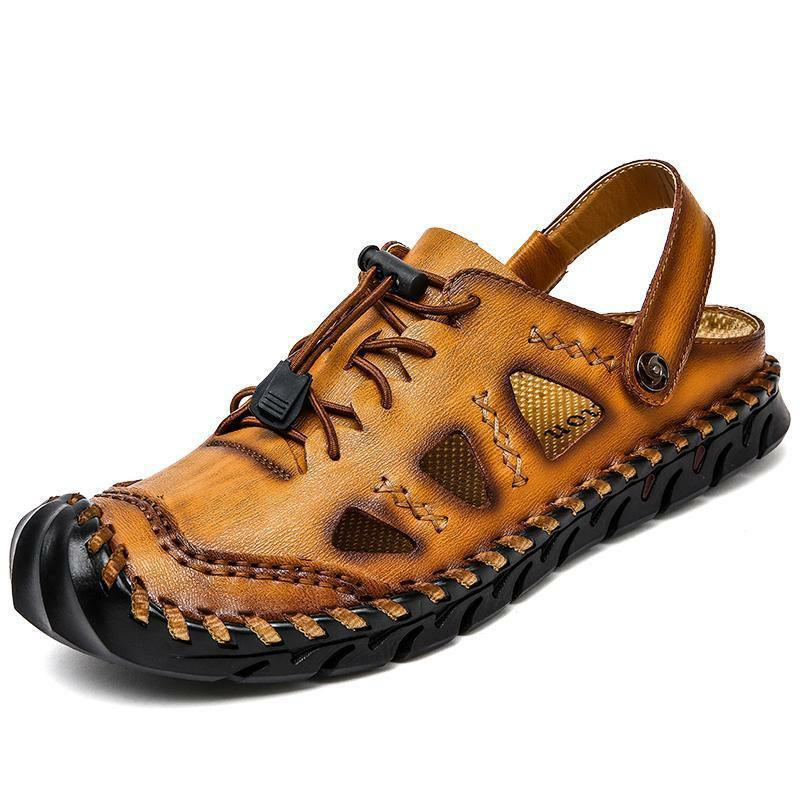 SURSELL Men's Leather Sandals Summer Breathable Beach Shoes