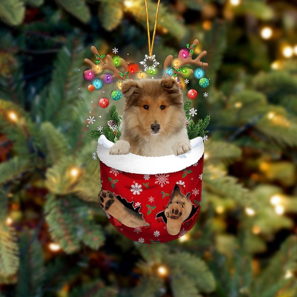 Rough Collie 2 In Snow Pocket Ornament