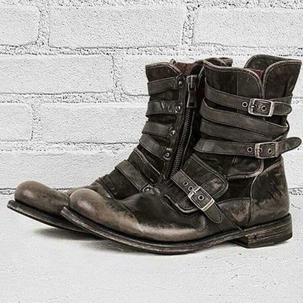 Chicinskates Men's Vintage Buckle Moto Boots