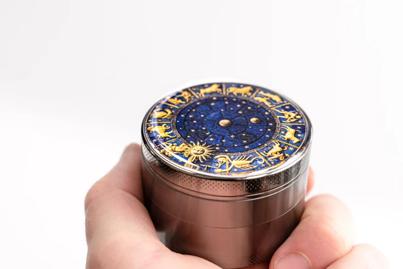 Astrological Zodiac Extra Large 5 Piece Spice Tobacco Herb Grinder with PollenKeef Catcher