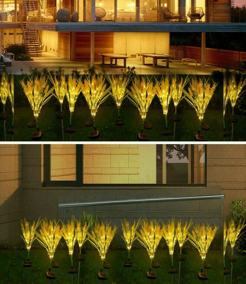 Solar Power Wheat Ear LED Lights Flower Garden Stake Lamp Yard Outdoor Decor