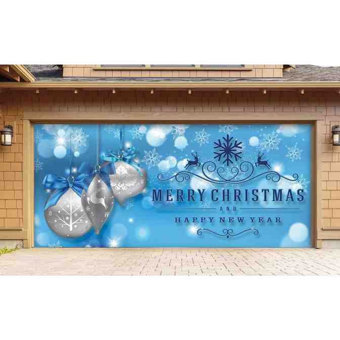 Silver Christmas Ornaments on Blue Christmas Garage Door Decor  for Double Car Garage