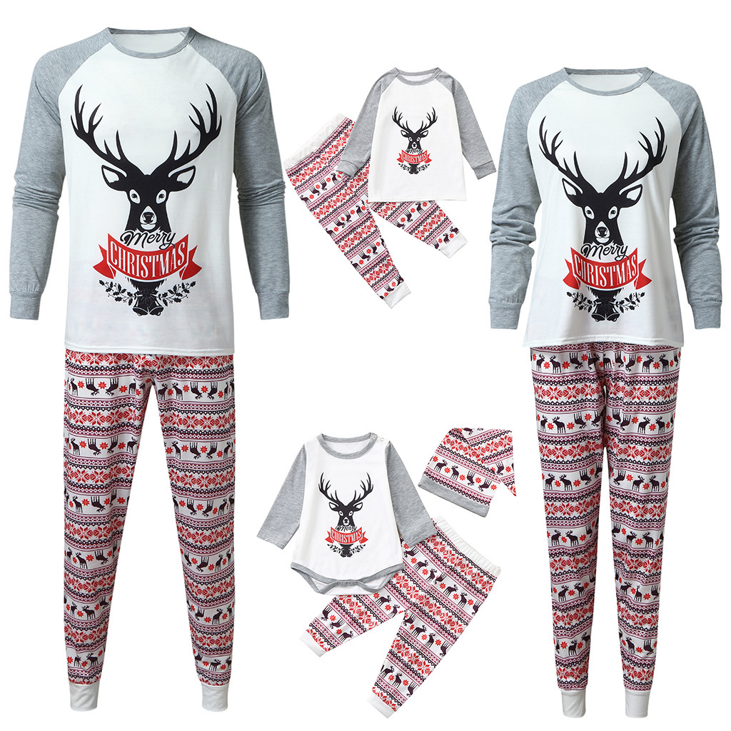 Christmas ‘Moose Merry Christmas' Printed Top and Pants Family Matching Pajama Set