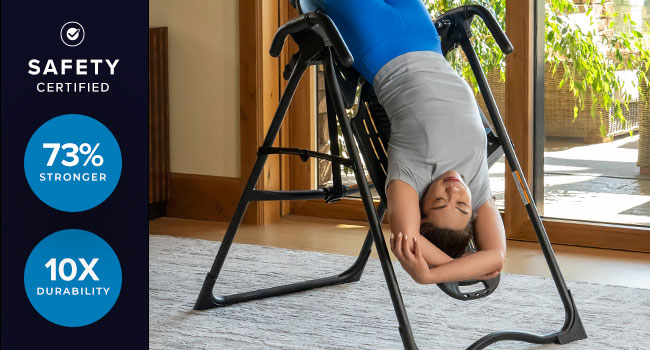 Woman Inverting with Secure LX9 Ankle Cups