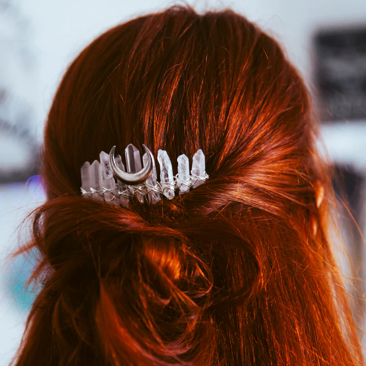 Clear Quartz Moon Hair Comb