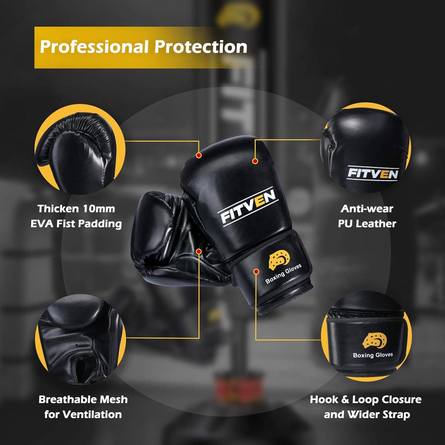 FITVEN  Freestanding Punching Bag 70to205 lbs with Boxing Gloves Heavy Punching Bag