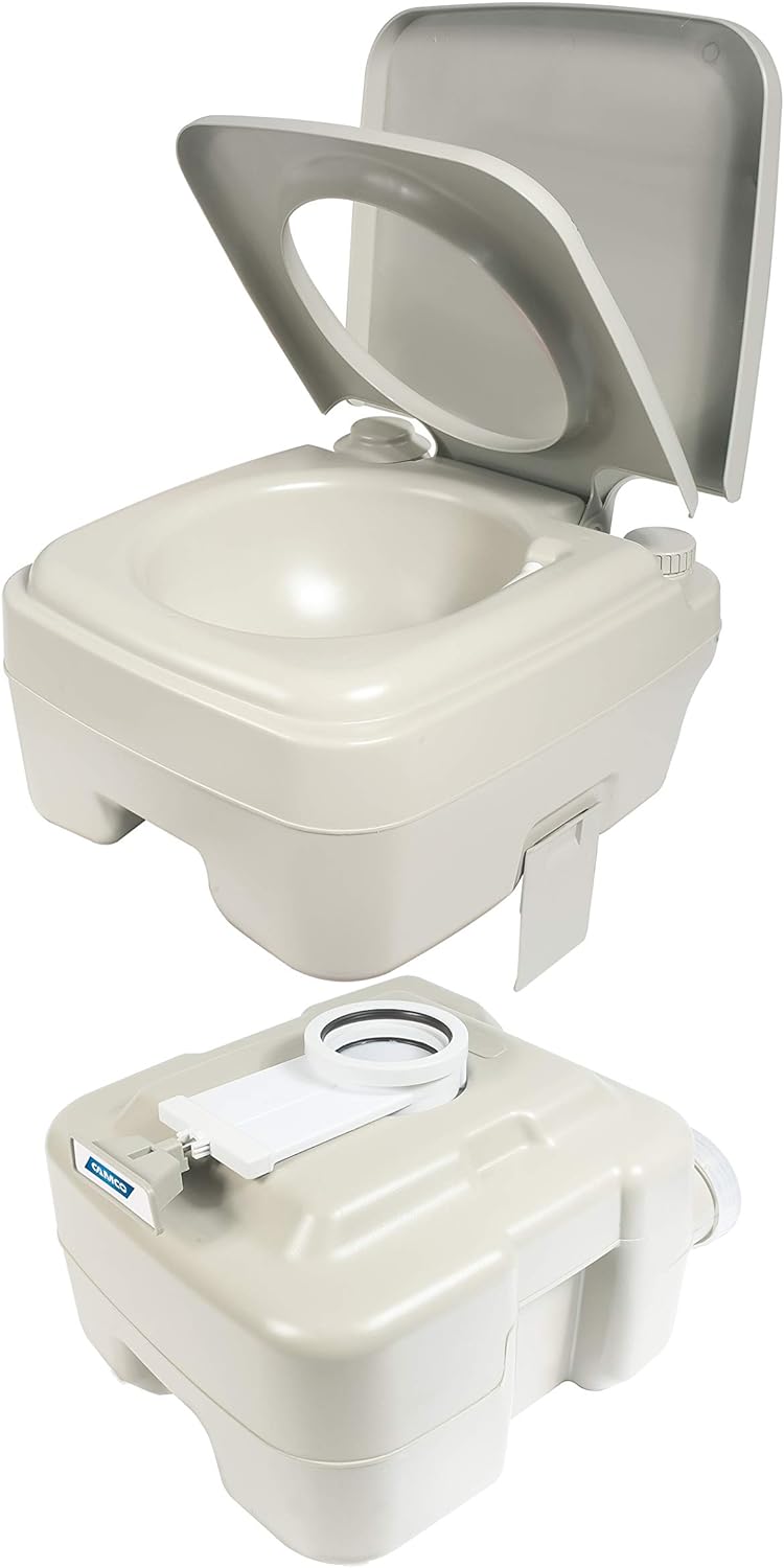 Camco 5.3-Gallon Portable Travel Toilet Features Detachable Holding Tank