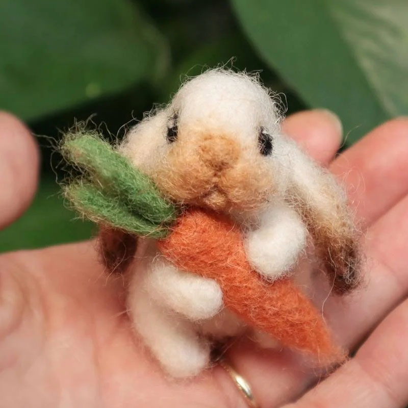 Needle Felted Lop Eared Bunny with carrot