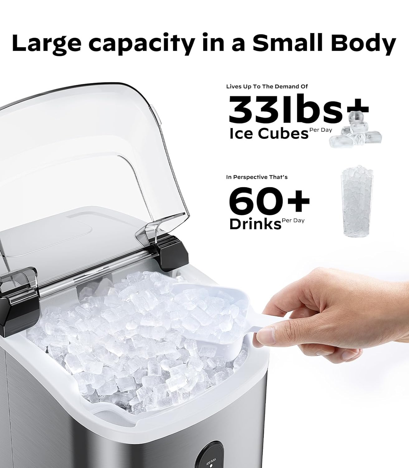 Nugget Countertop Ice Maker Silonn Chewable Pellet Ice Machine with Self-Cleaning Function