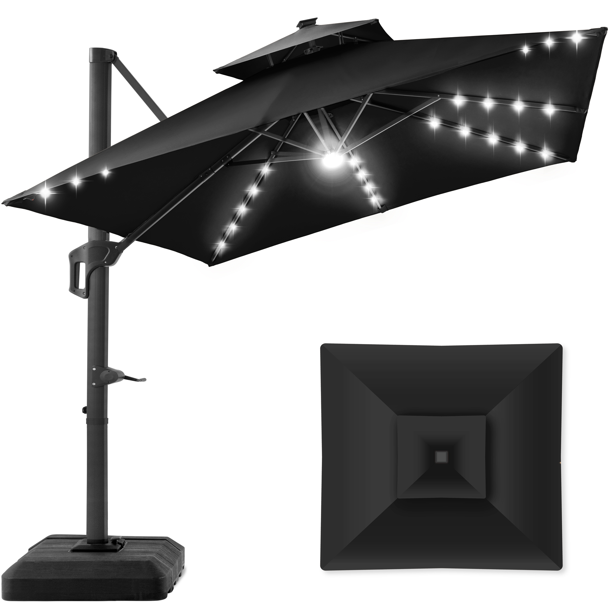 BCP 2-Tier Square Outdoor Solar LED Cantilever Patio Umbrella
