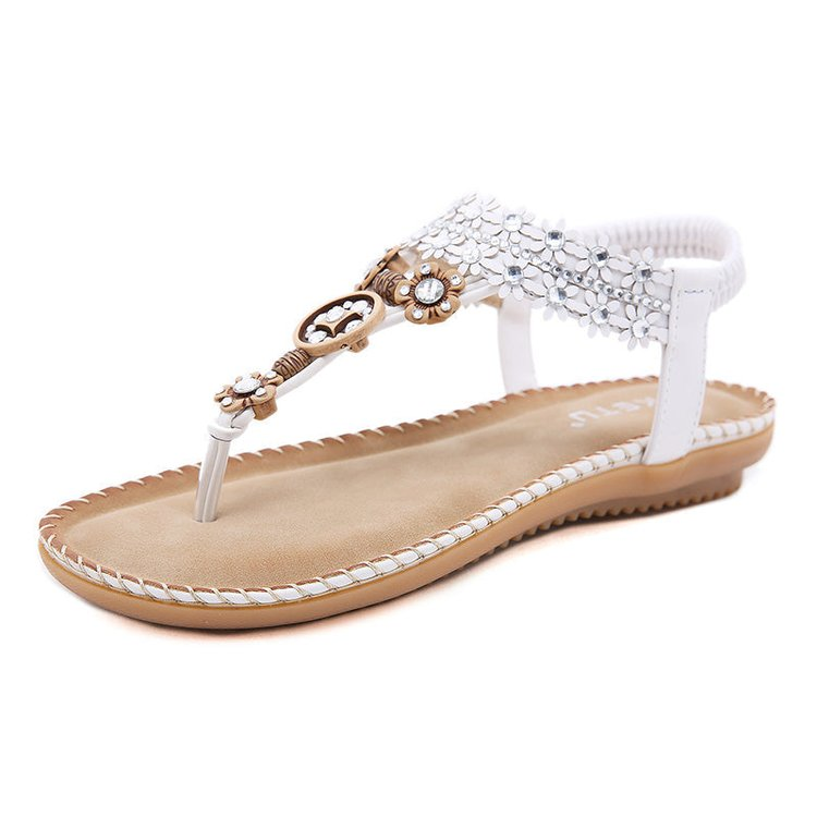 Wood Bead Elastic Band Solid Color Leisure Summer Sandals