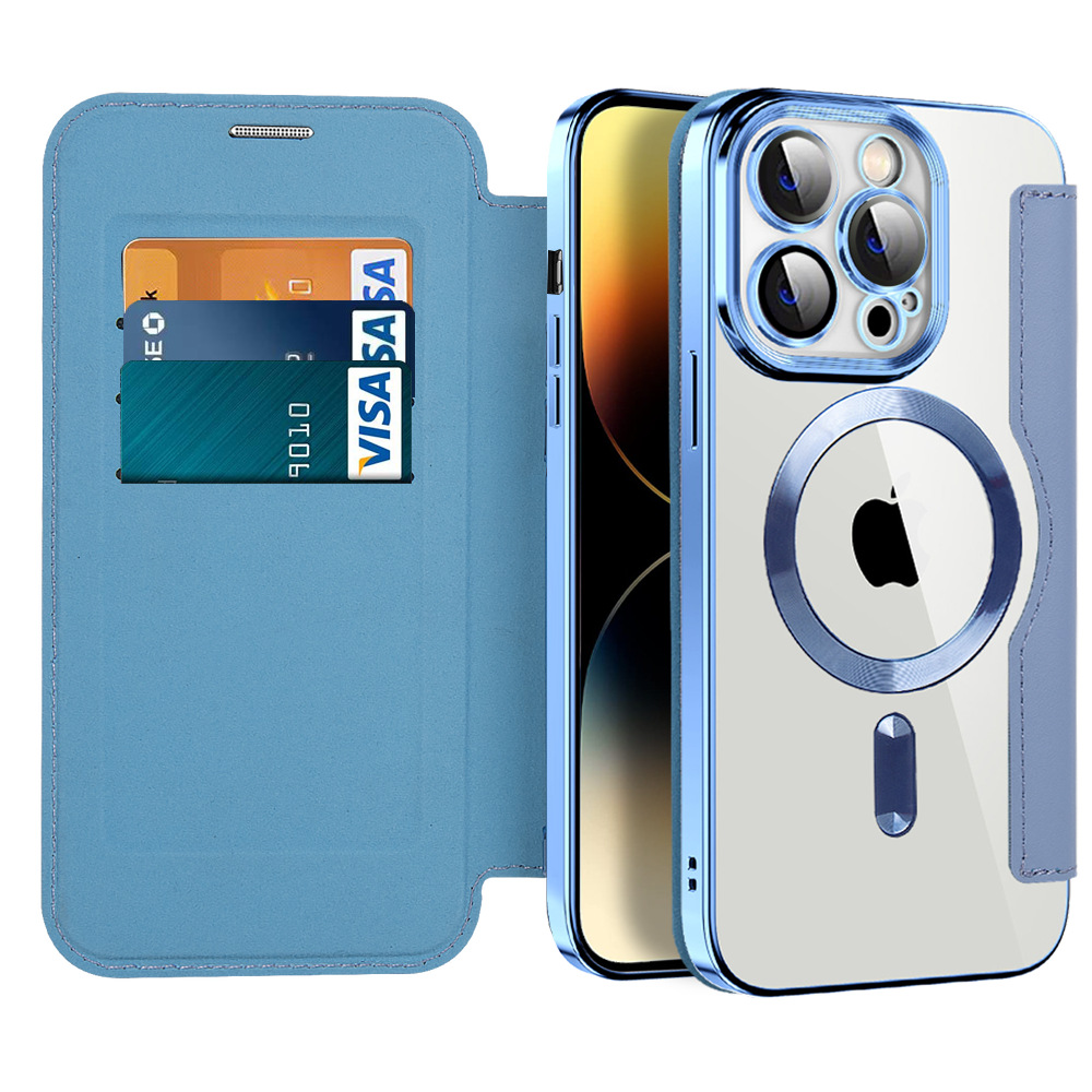 Transparent Electroplating Magnetic Flap Leather Case Cover For iPhone