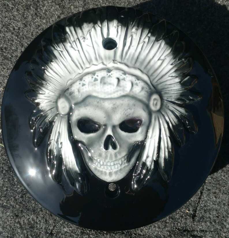 Harley Davidson Chieftain Indian Skull With Warbonnet Derby Cover