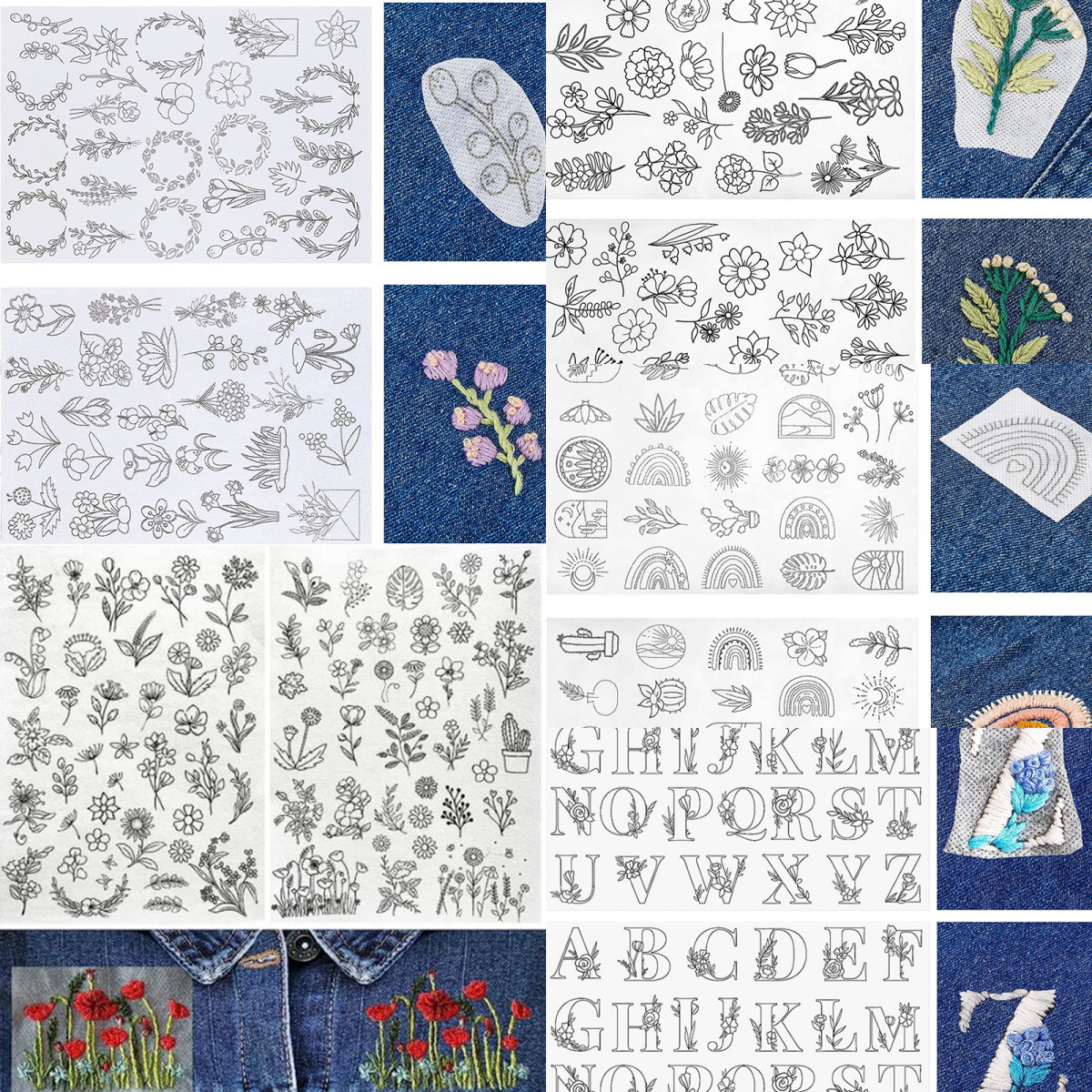 (🔥Hot Sale Promotion-SAVE 50% OFF)Water Soluble Flower Patterns for Embroidery (50 Pcs Flower Patterns/SET)🔥Buy 5 Sets Get 20% OFF