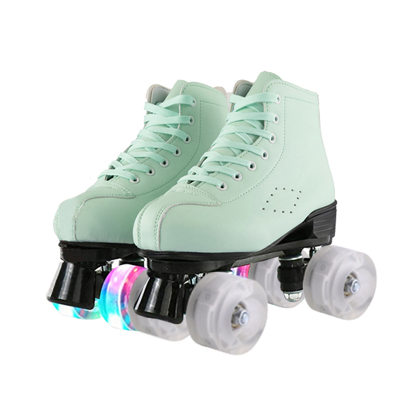Chicinskates Fashion Green Lace-Up Double-Row Roller Skates