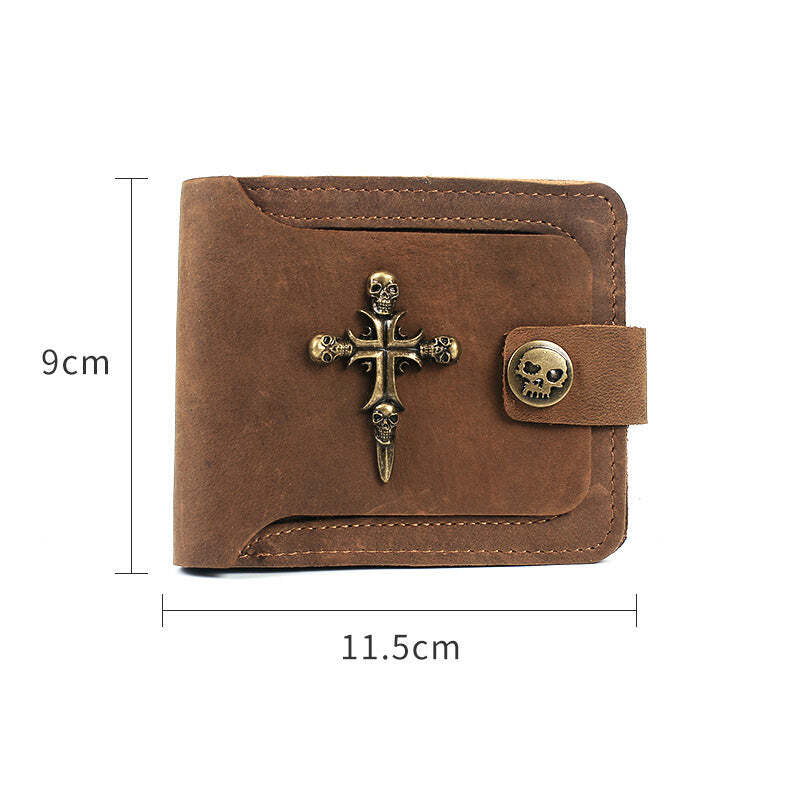 Gothic Skull Cross Leather Wallet Biker Punk Bifold Card Holder