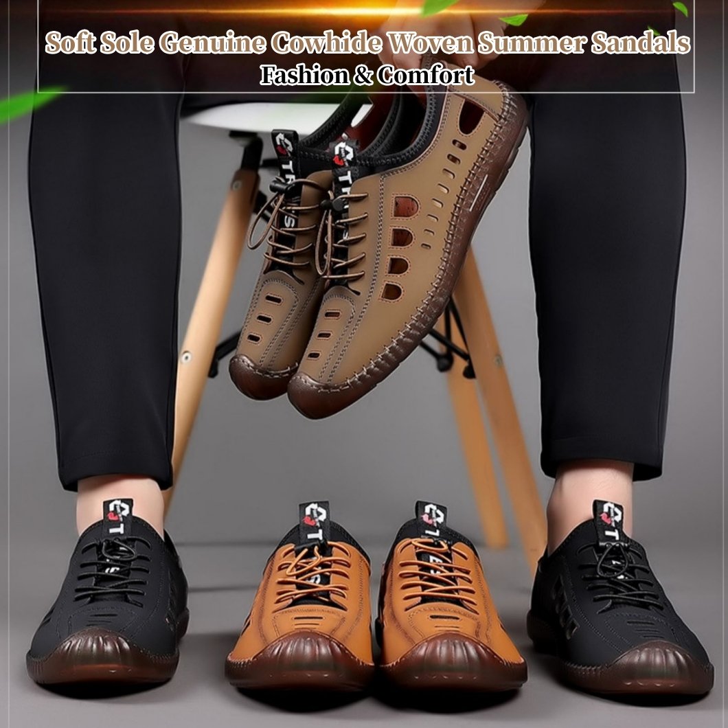 Soft Sole Genuine Cowhide Woven Summer Sandals