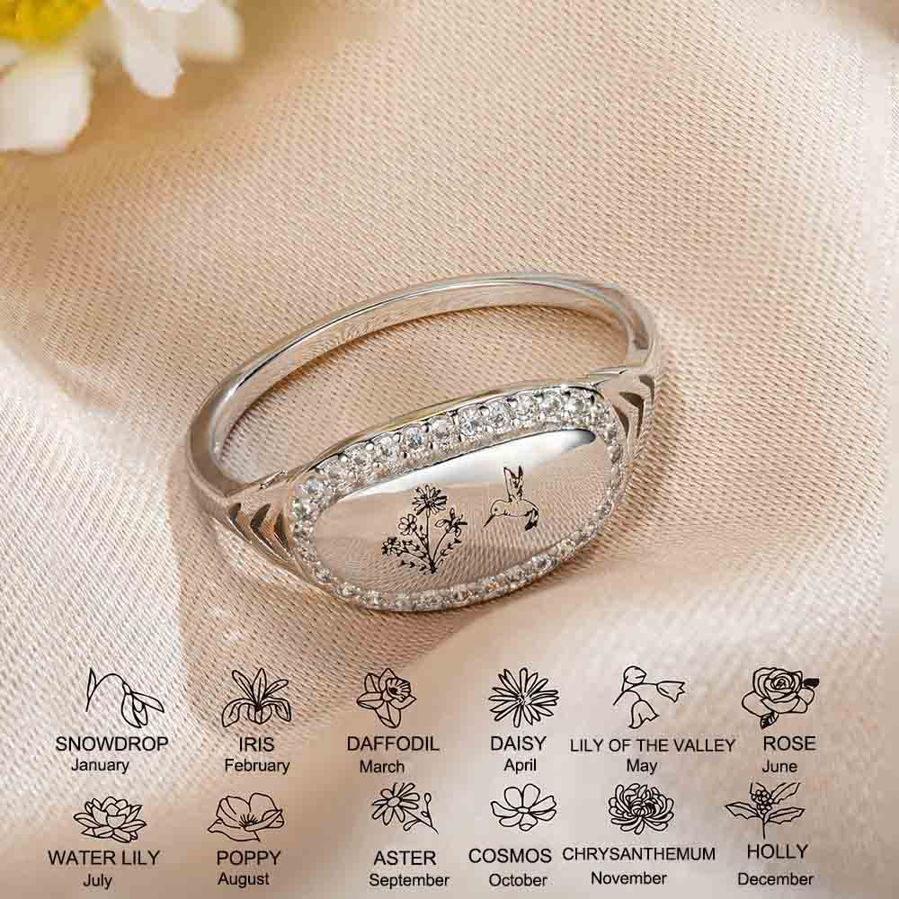 Floral Whispers of Birth: A Customizable Ring of Elegance
