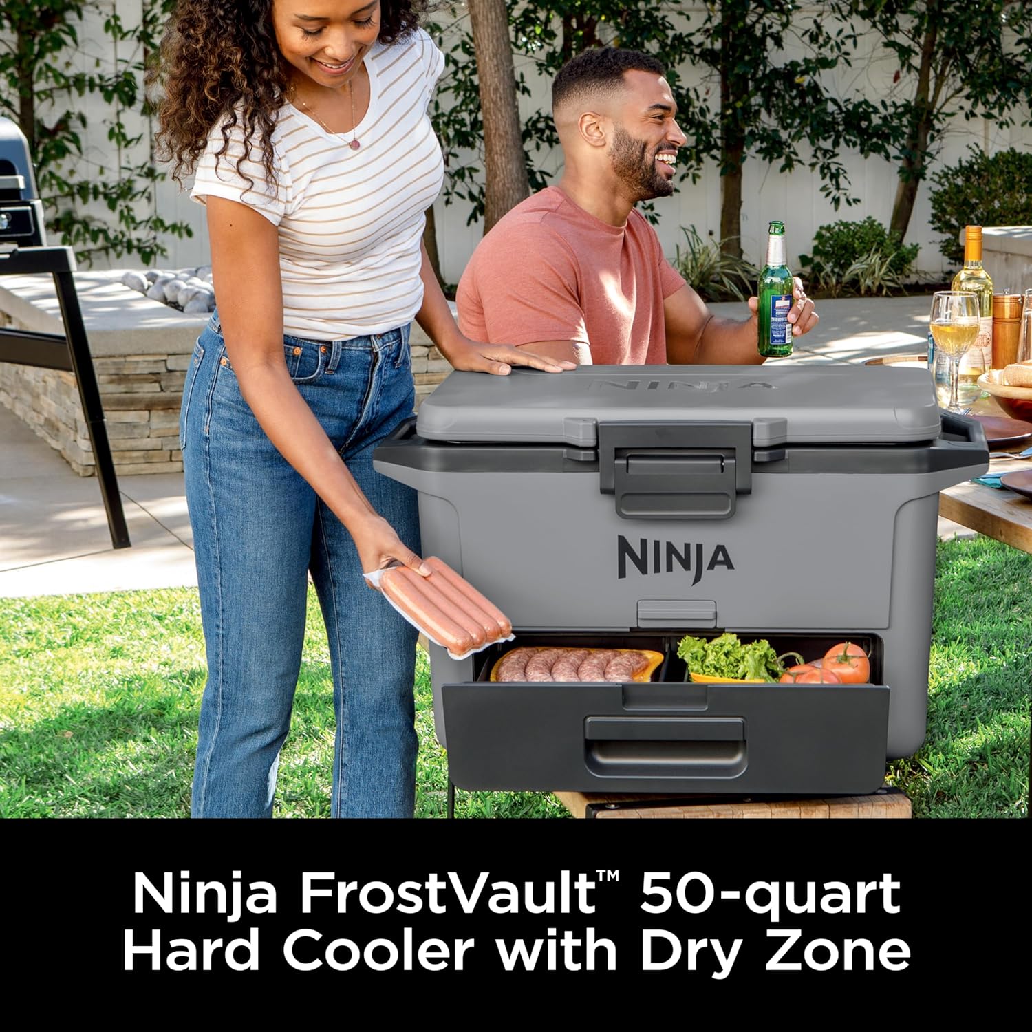 Ninja FrostVault 50qt Hard Cooler with Dry Zone Integrated Fridge Temp Dry Storage Drawe