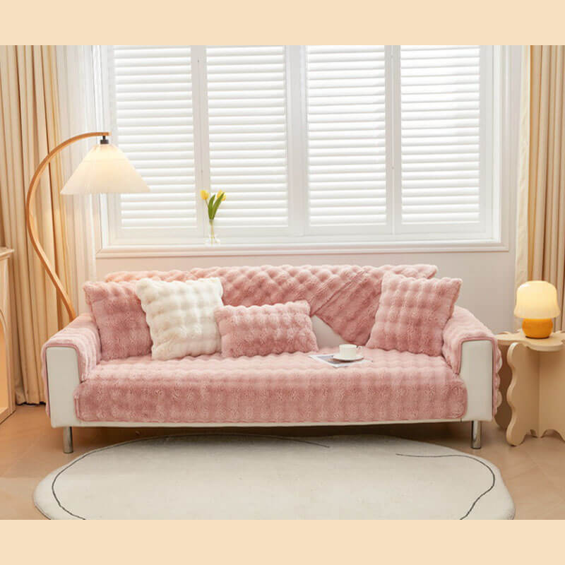 Cosy Plush Solid Colour Non-slip Couch Cover