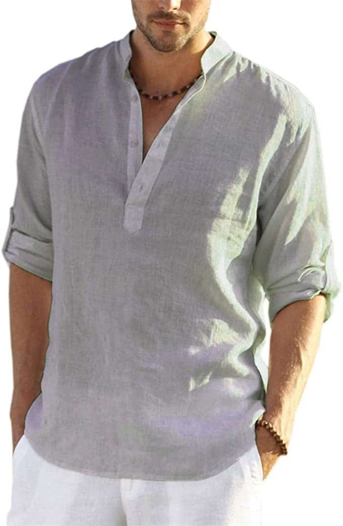 2022 Men’s Cotton and Linen Henley Long Sleeve Hippie Casual T-Shirt - Buy 2 Free Shipping