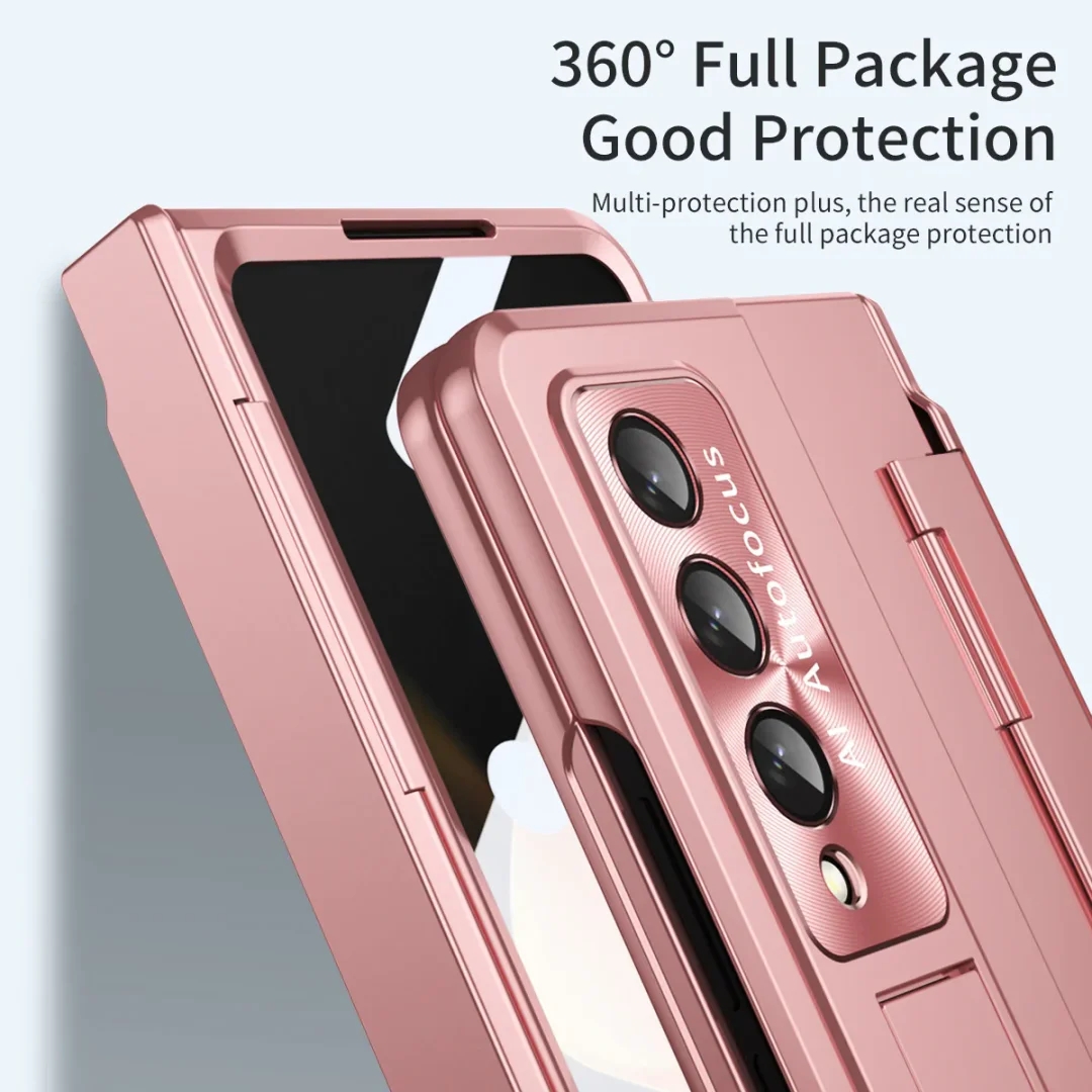 Applicable To Samsung Zfold3/Zfold4 Flat Hinge Folding Electroplated Lens Film Phone Case
