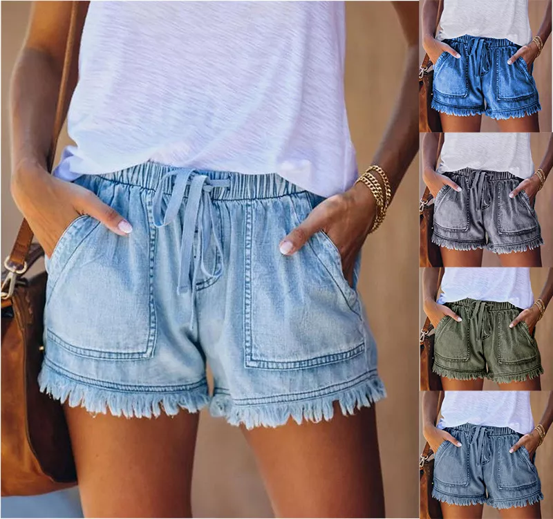 WOMENS CASUAL DENIM SHORTS WITH POCKETS COTTON JEAN SHORT