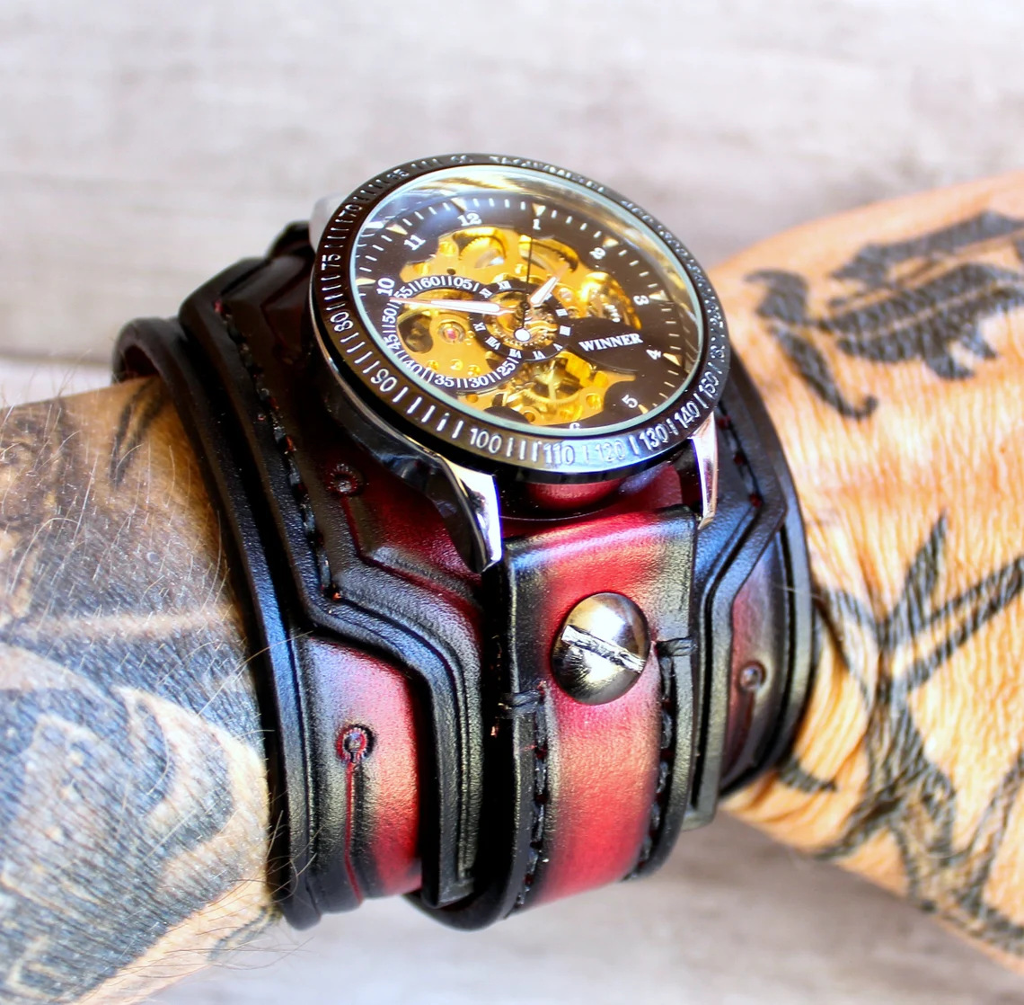 Men's Steampunk Waterproof RED Wrist Watch
