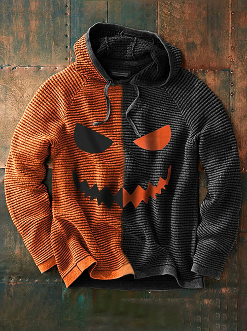 Men's  Halloween Contrast Hooded Drawstring Sweater