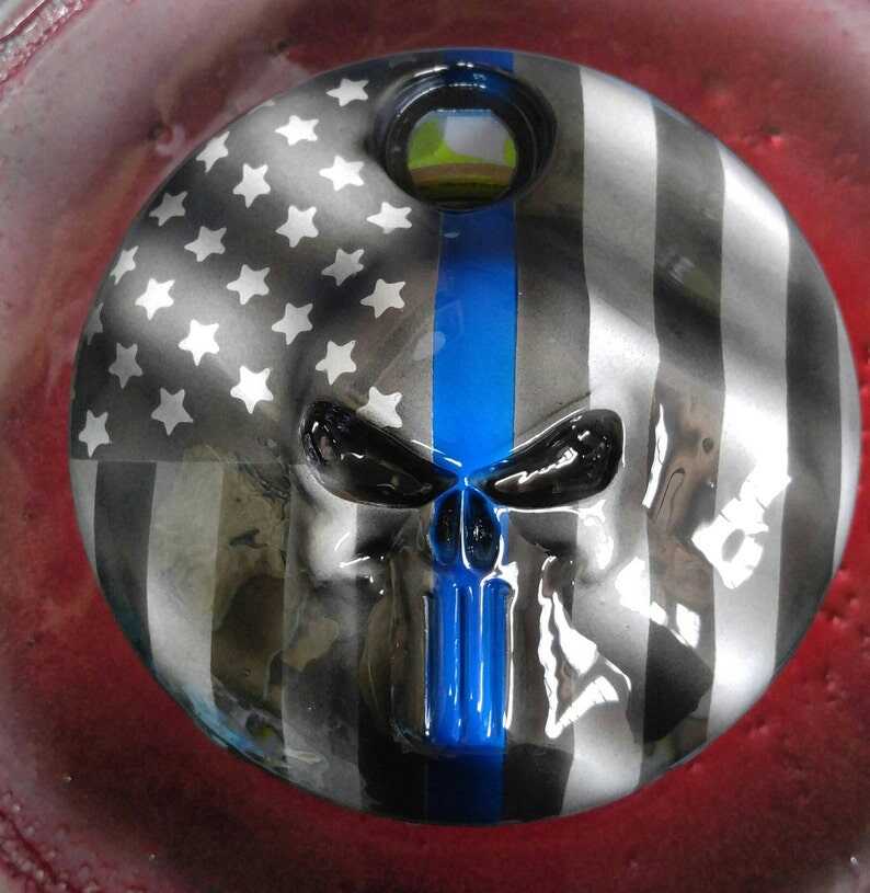 Harley Davidson Custom Built 3D Punisher Skull Stretching Through American Flag Thin Blue Line Theme