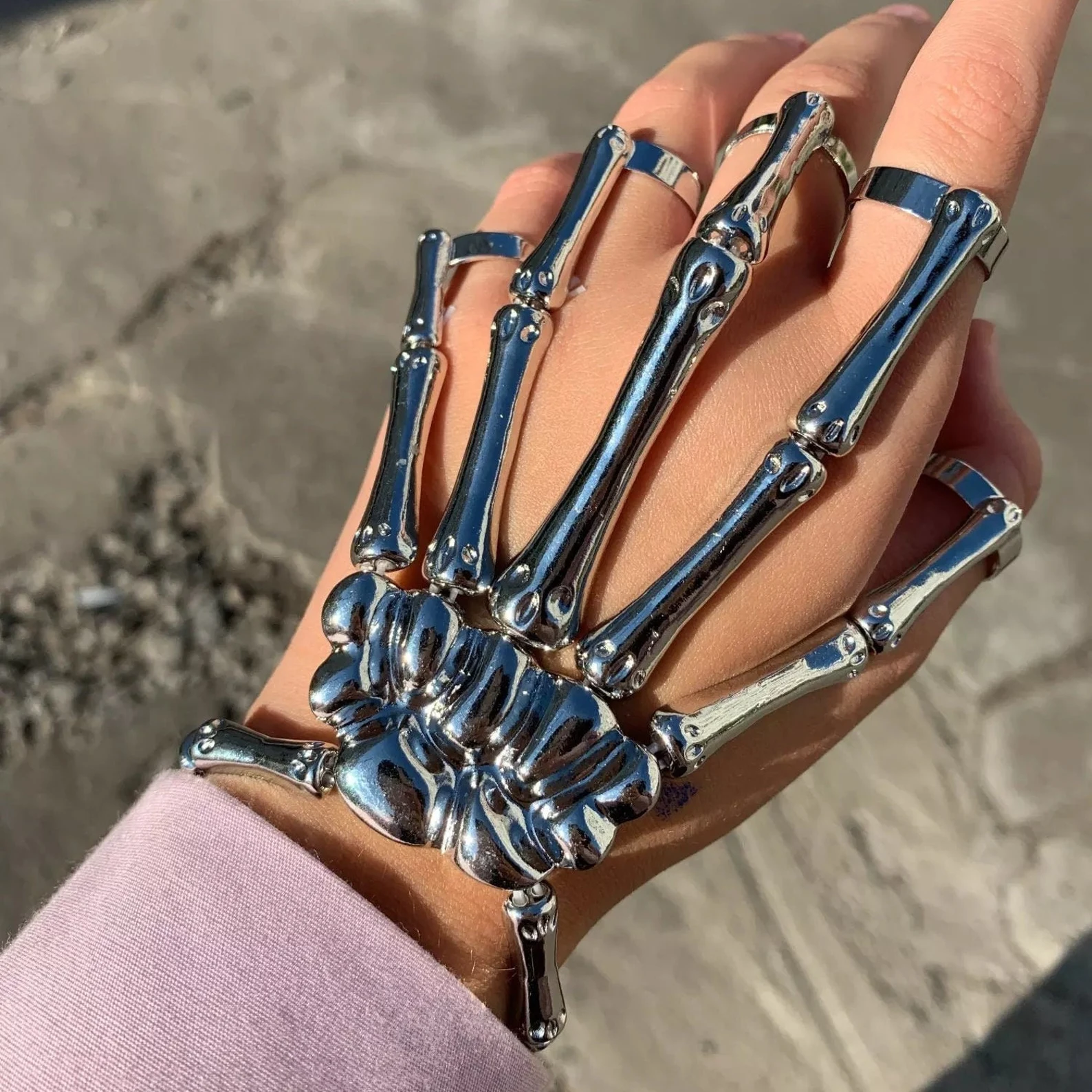 Chic Elastic Skeleton Finger Ring Bangle Bracelet