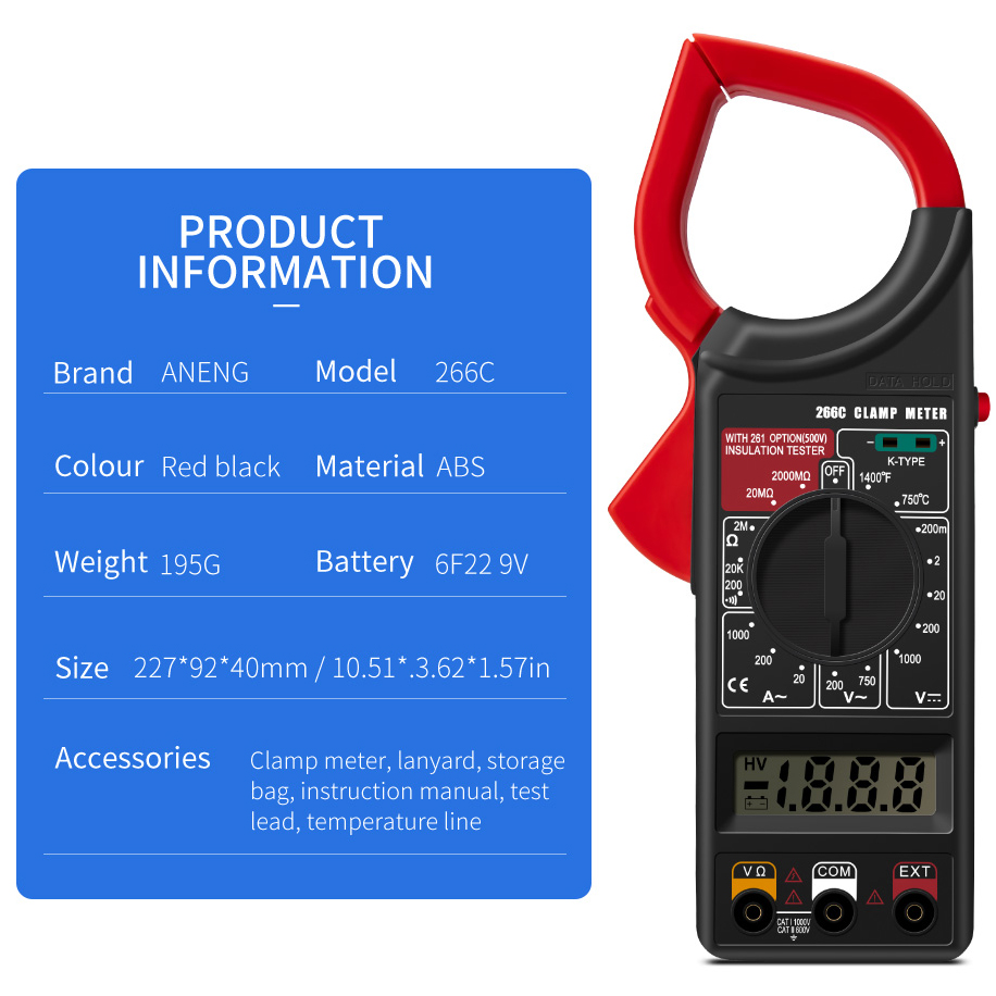 DT266C High-precision Automatic Clamp-on Digital Current Universal Meter With Buzzer