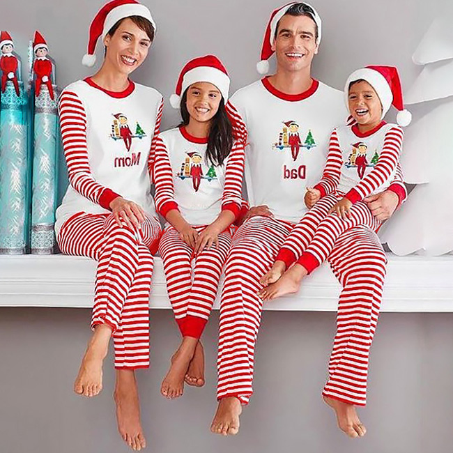 Christmas family pajamas personalized striped set