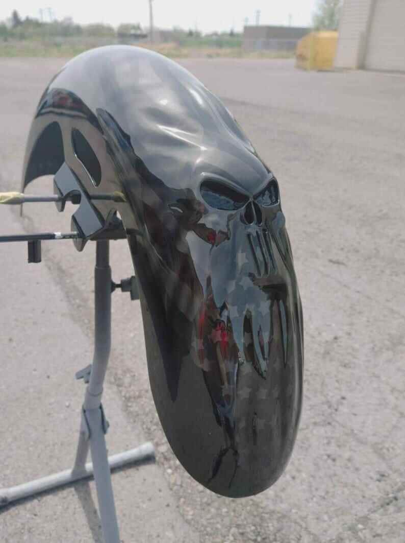 Harley Motorcycle 3D Punisher Stretching Through Ghosted American Flag Fender