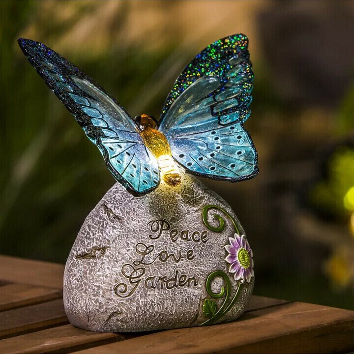 Hailey Solar Garden Stone Life is Beautiful Butterfly Kisses Statue