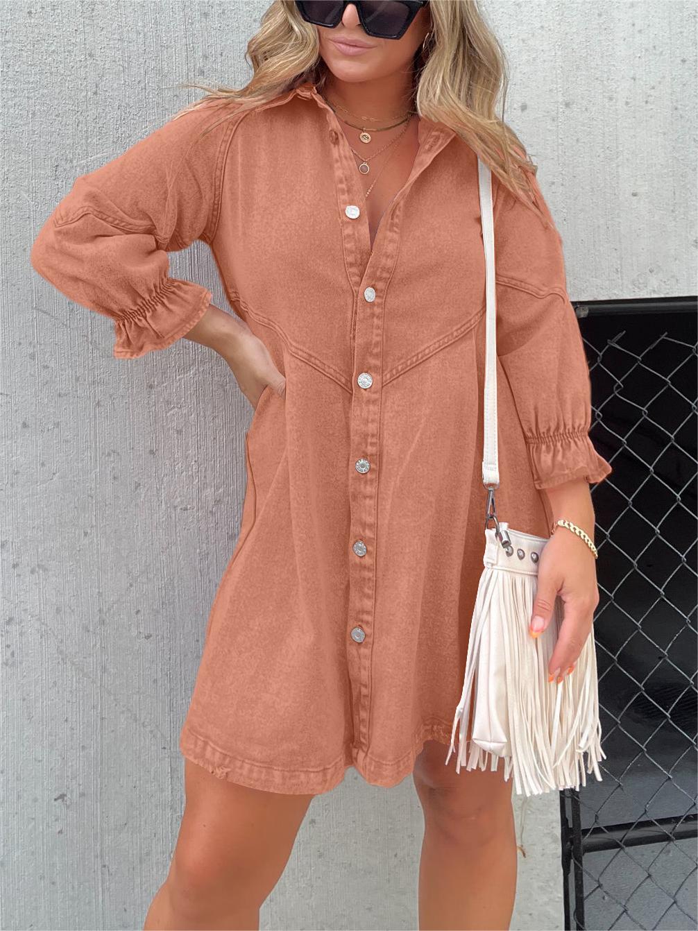 2023 Washed Denim Puff Sleeve Dress (Buy 2 Free Shipping)