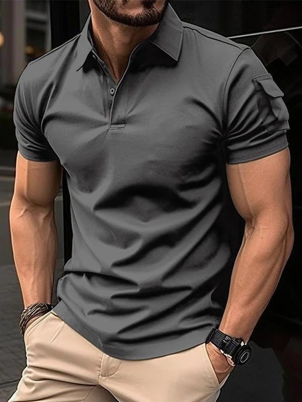 Men's Basic Solid Color Pocket Classic Short Sleeve Polo Shirt