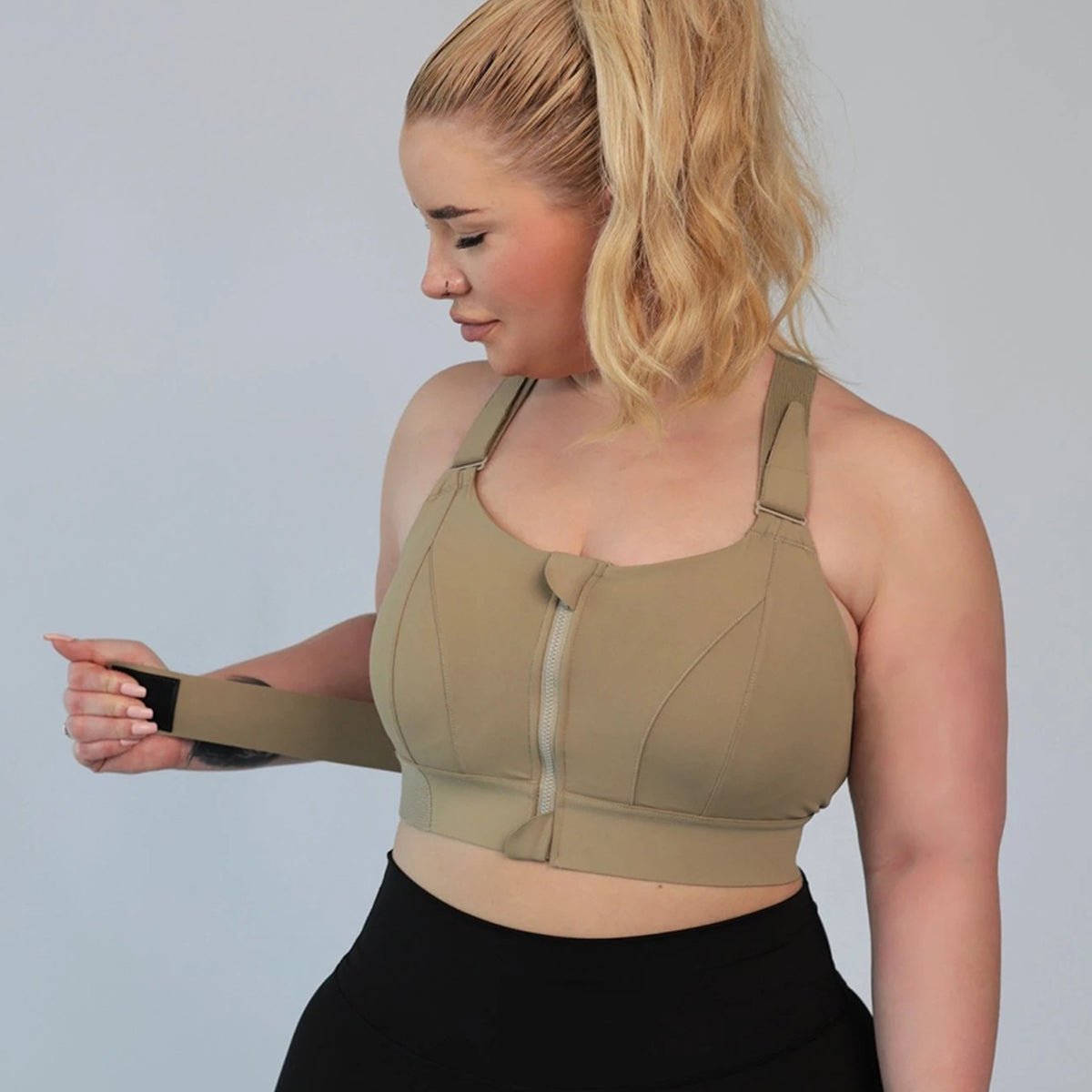 Helen bras® Women's High Impact Sports Bra PLUS Size Zip-Front Shock Absorber-Moss
