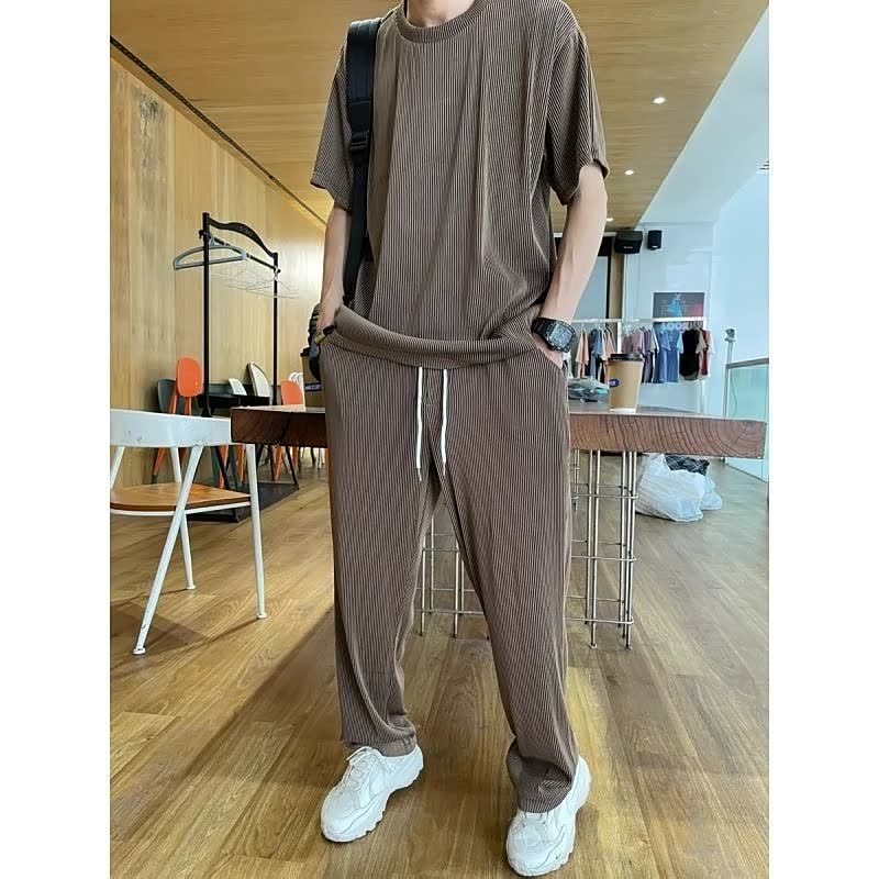 Male Casual Suit Summer Stretch Tracksuit Short Sleeve Set Men's Sets Outfits