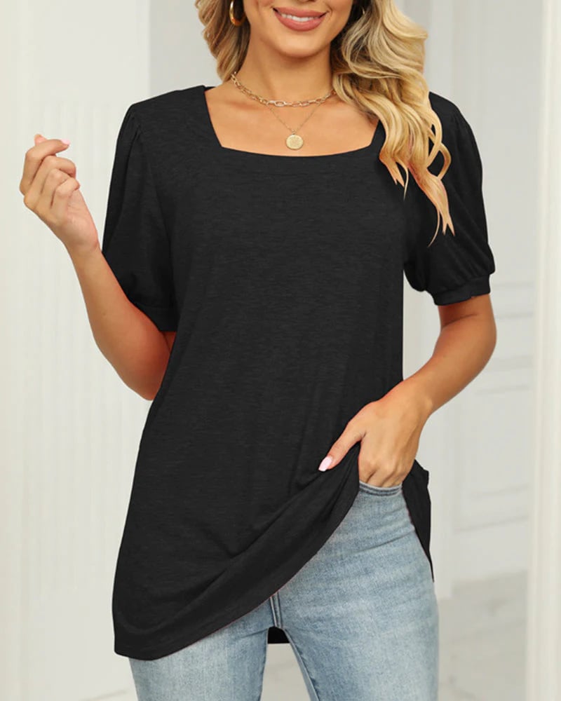 💝HOT SALE💝Square Neck T-shirt with Puff Sleeves(The discount will take effect at payment)