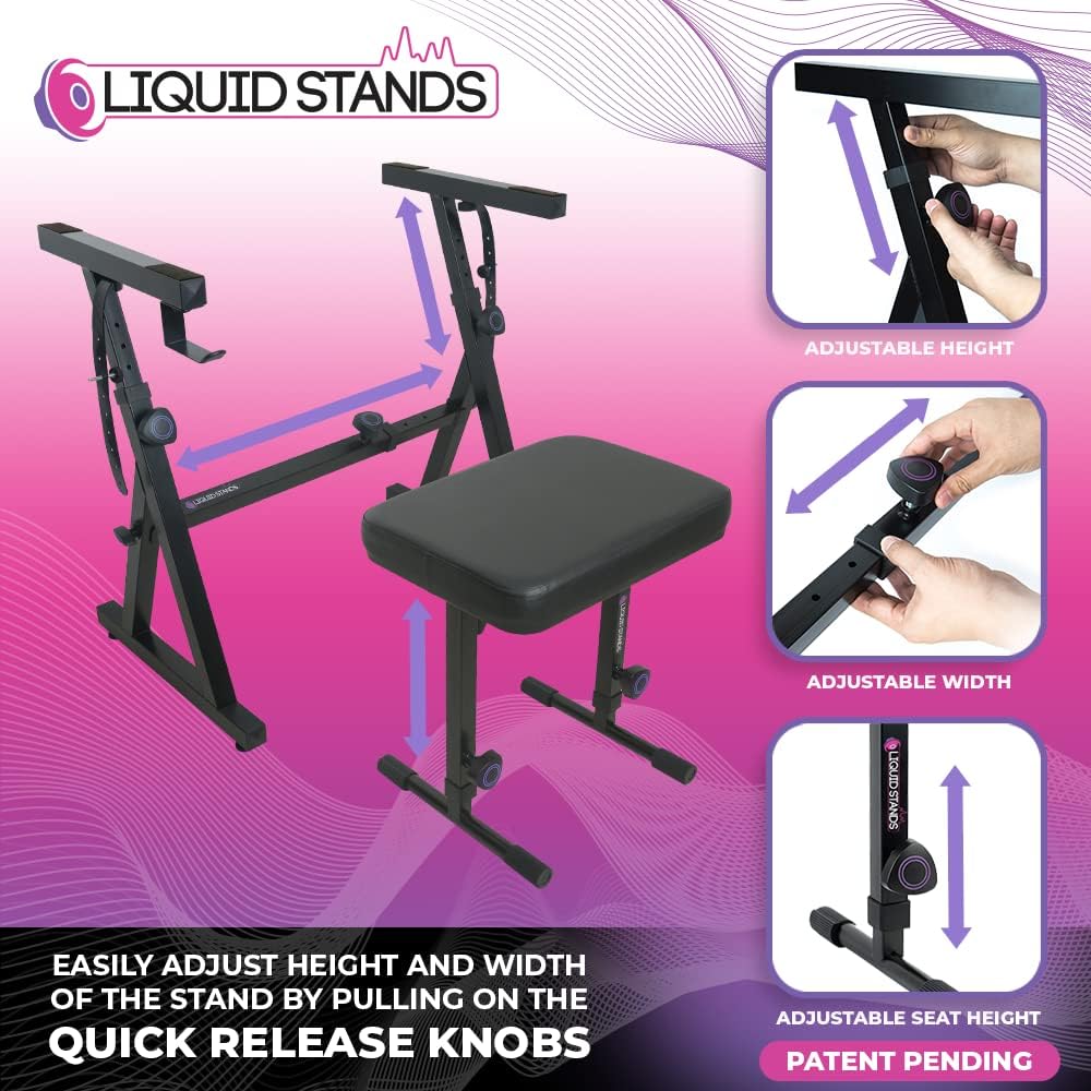 Liquid Stands Piano Keyboard Stand and Bench Set Portable Heavy Duty Digital Piano Stand
