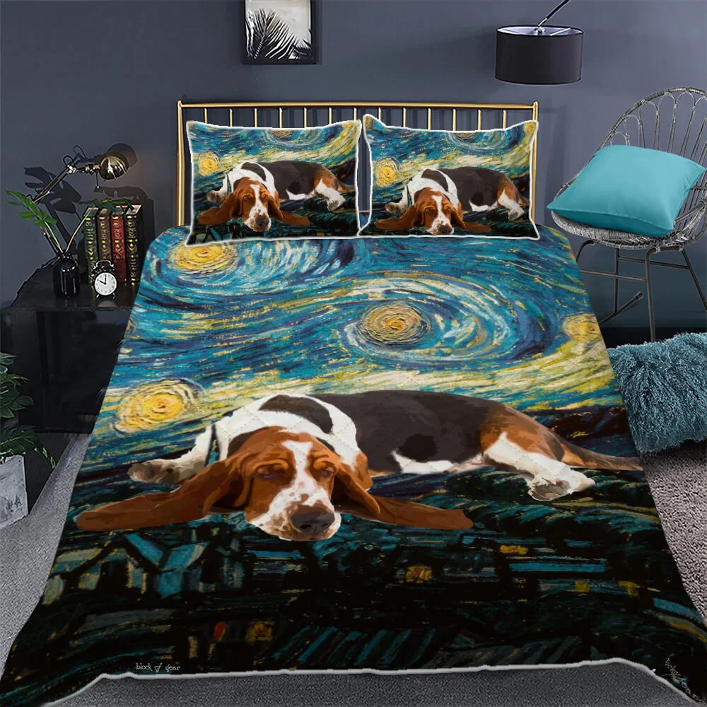 Basset Hound Starry Night Quilt Bed Set