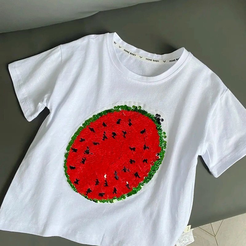 2022 New Watermelon Changing Sequins T-shirt for Summer
