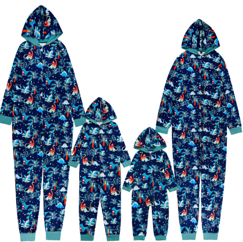 Christmas print hooded pajamas