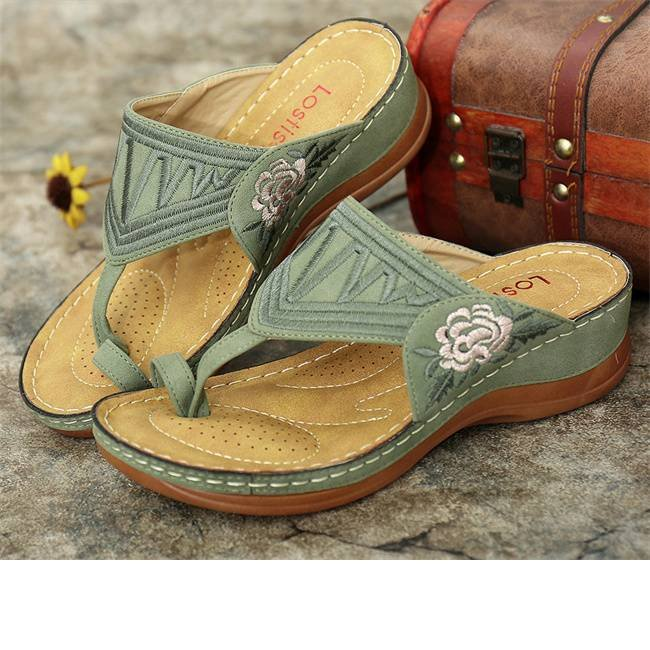 Women's Floral Embroidered Orthopedic Sandals Low Heel