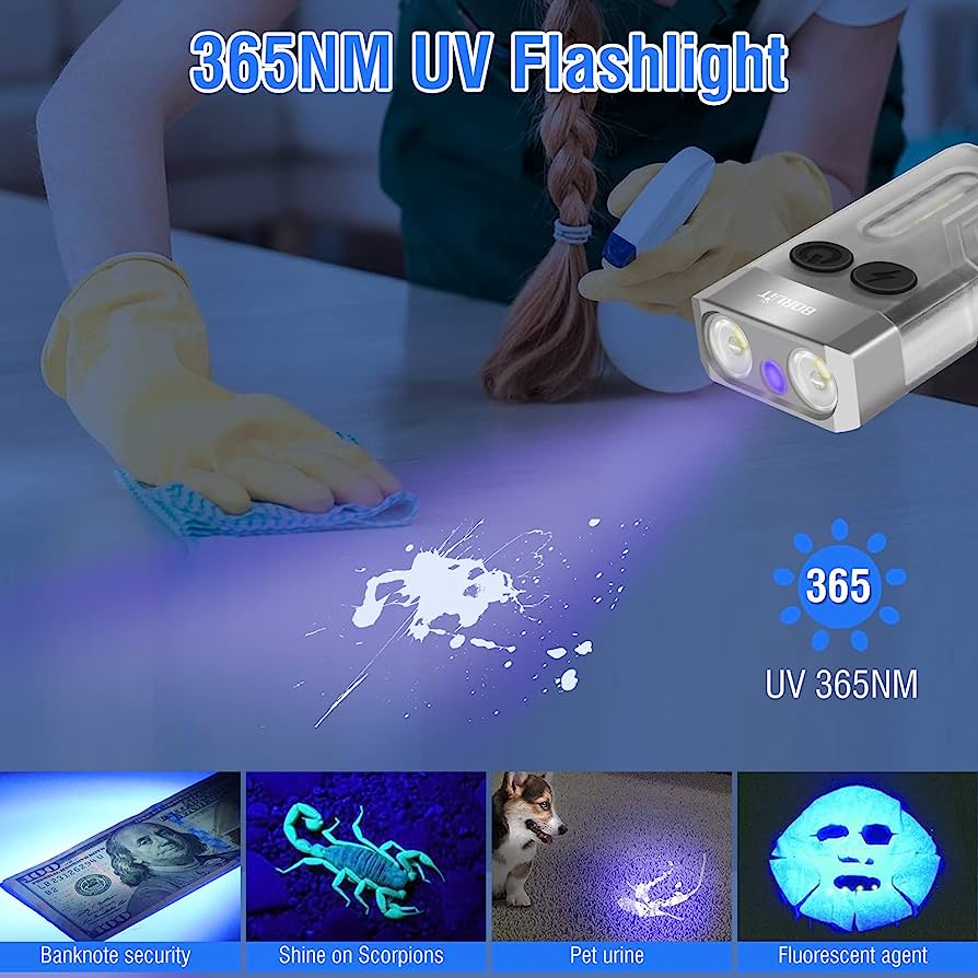 Small Powerful EDC Flashlight with Red UV Blue Light - Super Bright 1000 Lumens